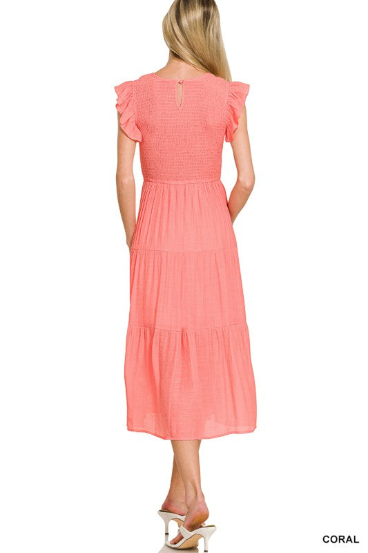 Coral Vibes Midi Dress