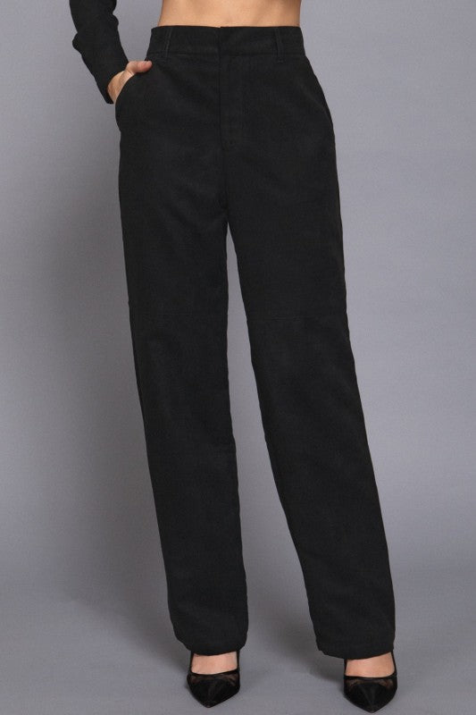 Faux Suede Straight Let Pants