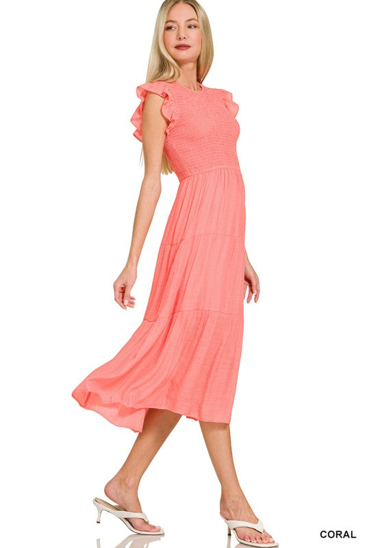 Coral Vibes Midi Dress