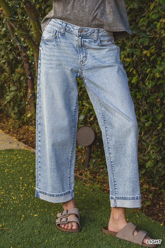 Cuffed Wide Leg Jeans