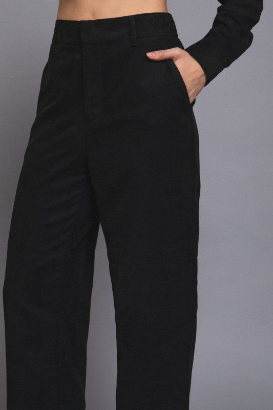 Faux Suede Straight Let Pants