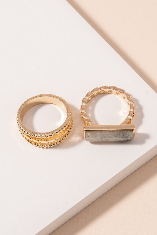 Dark Gray Rectangle Stone Ring Set