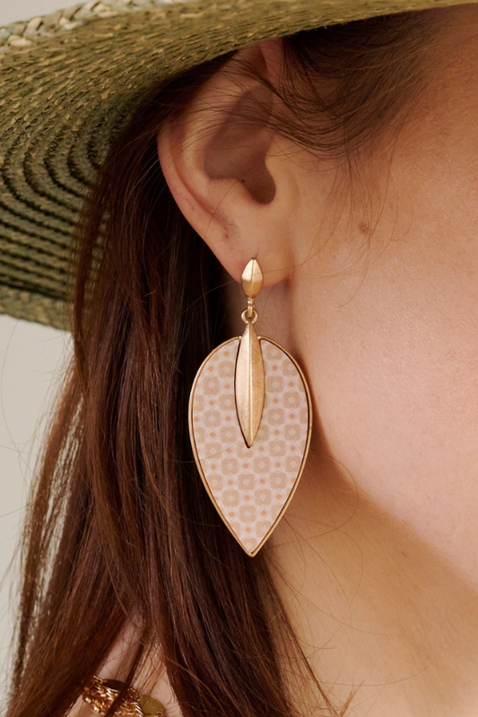 Brown Floral Leaf Print Earrings