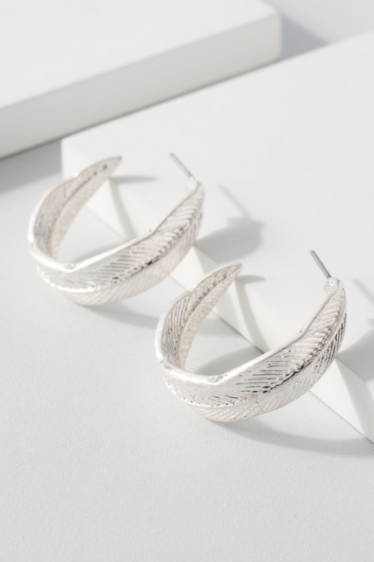 Silver Leaf Open Hoop Earrings