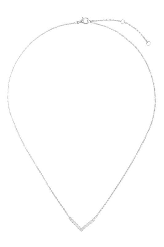 Silver V Shaped Cubic Zirconia Necklace